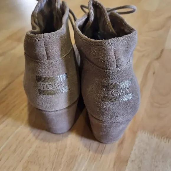 TOMS Gray Suede Leather Wedge Tie 8.5 - Picture 2 of 8